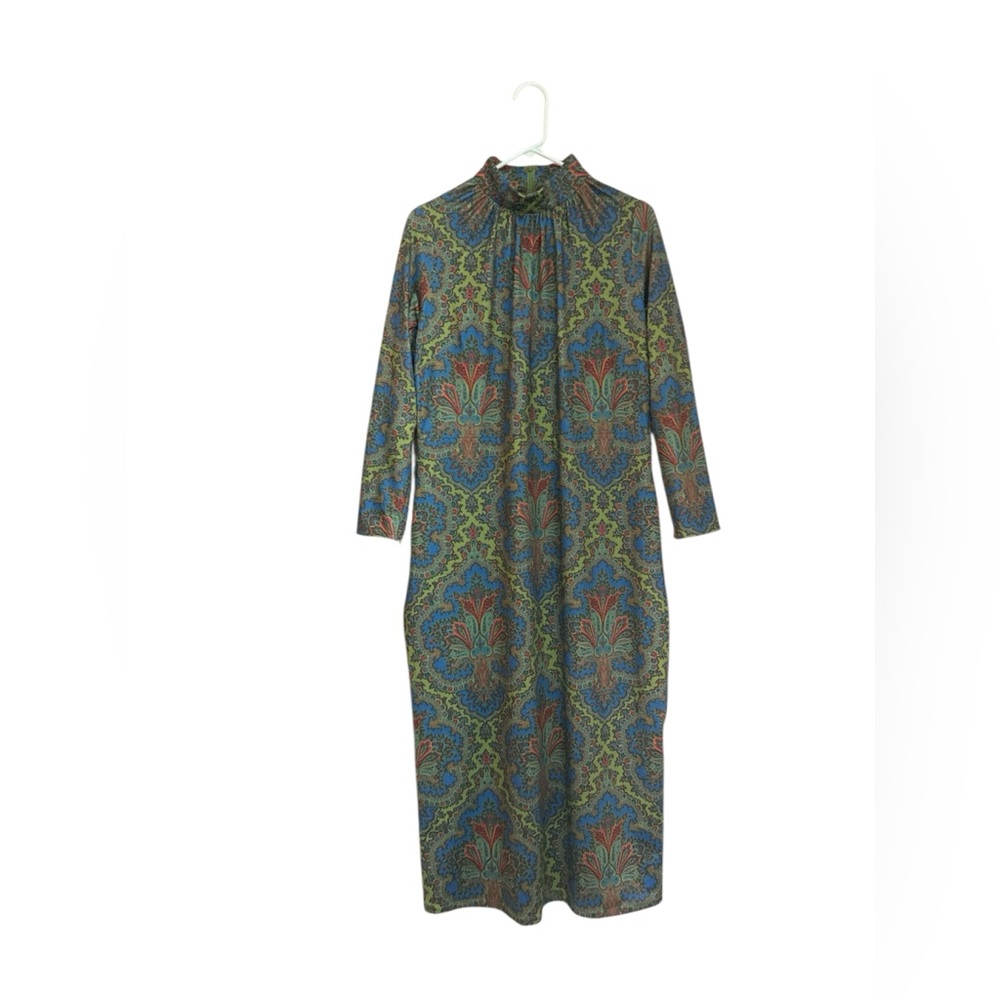 Gretchen Scott Scorching Hot Dress Passion Paisley Mock Neckline Pockets Size L - Picture 2 of 15